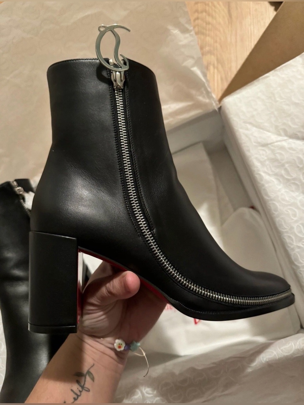 Christian Louboutin  Black Leather Ankle Boots with side Zipper size 7.5 - Picture 9 of 10